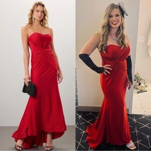 FAVIANA Knot Front Gown Elegant Red Strapless Evening Size 8